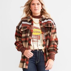 Bke plaid shacket orange brown tan medium new without tags